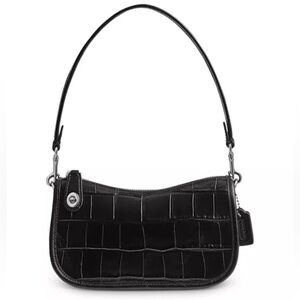 Coach Black Croc-Embossed Shoulder Bag